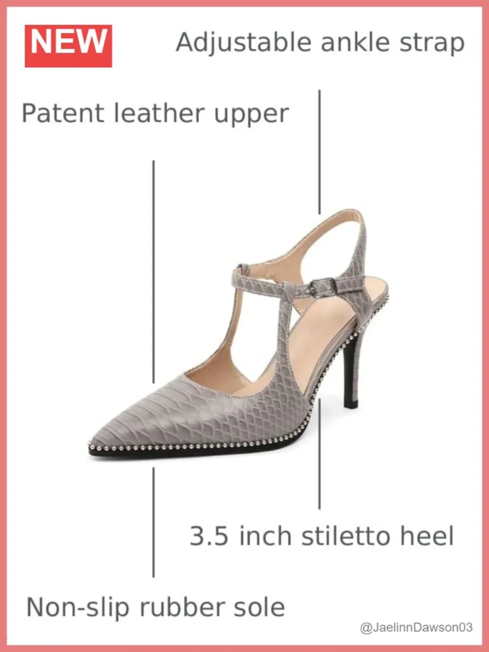Patent Leather Beaded Stiletto Heels Ankle Strap Pointed Toe Pumps 3.5 Inch